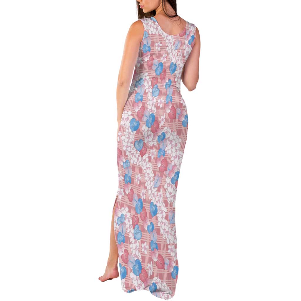 Anthurium Plumeria Lei Pastel Tank Maxi Dress Pink Hawaiian Splendid Palaka