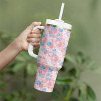 Anthurium Plumeria Lei Pastel Tumbler With Handle Pink Hawaiian Splendid Palaka