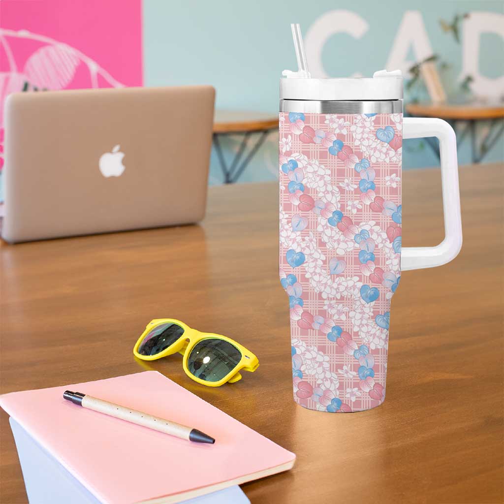 Anthurium Plumeria Lei Pastel Tumbler With Handle Pink Hawaiian Splendid Palaka