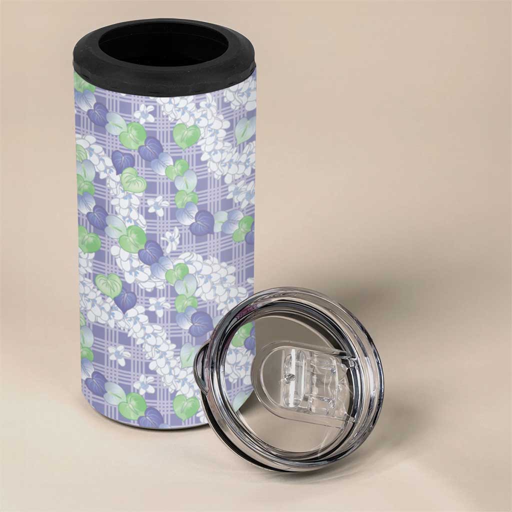 Anthurium Plumeria Lei Pastel 4 in 1 Can Cooler Tumbler Purple Hawaiian Splendid Palaka LT01 - Polynesian Pride