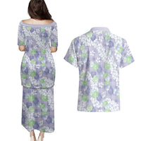 Anthurium Plumeria Lei Pastel Couples Matching Puletasi and Hawaiian Shirt Purple Hawaiian Splendid Palaka LT01 - Polynesian Pride