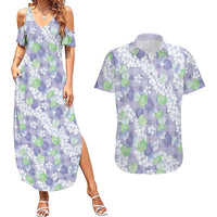 Anthurium Plumeria Lei Pastel Couples Matching Summer Maxi Dress and Hawaiian Shirt Purple Hawaiian Splendid Palaka LT01 Purple - Polynesian Pride