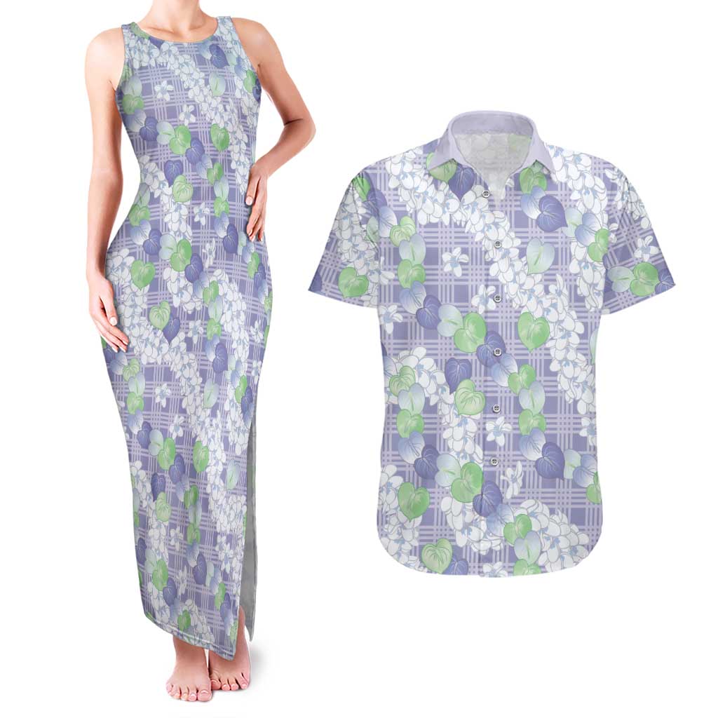 Anthurium Plumeria Lei Pastel Couples Matching Tank Maxi Dress and Hawaiian Shirt Purple Hawaiian Splendid Palaka LT01 Purple - Polynesian Pride
