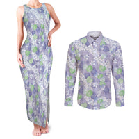 Anthurium Plumeria Lei Pastel Couples Matching Tank Maxi Dress and Long Sleeve Button Shirt Purple Hawaiian Splendid Palaka LT01 Purple - Polynesian Pride