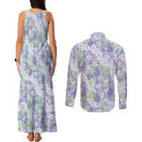 Anthurium Plumeria Lei Pastel Couples Matching Tank Maxi Dress and Long Sleeve Button Shirt Purple Hawaiian Splendid Palaka LT01 - Polynesian Pride