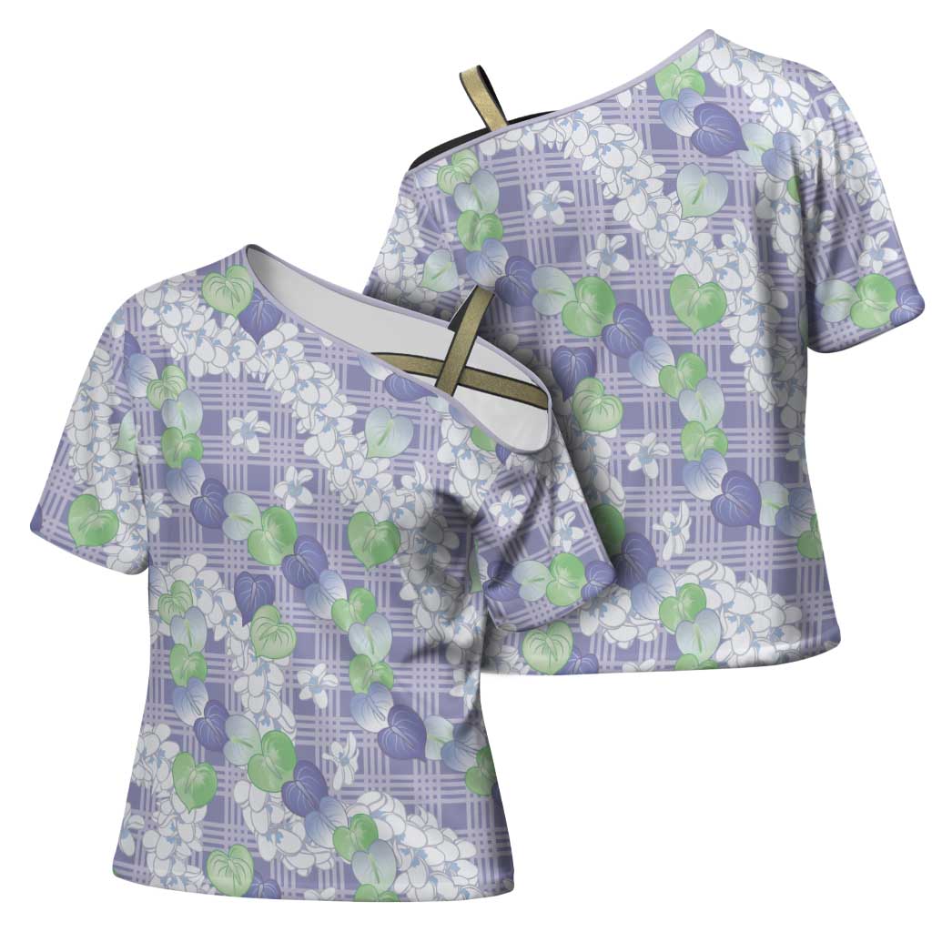 Anthurium Plumeria Lei Pastel Cross Shoulder Shirt Purple Hawaiian Splendid Palaka