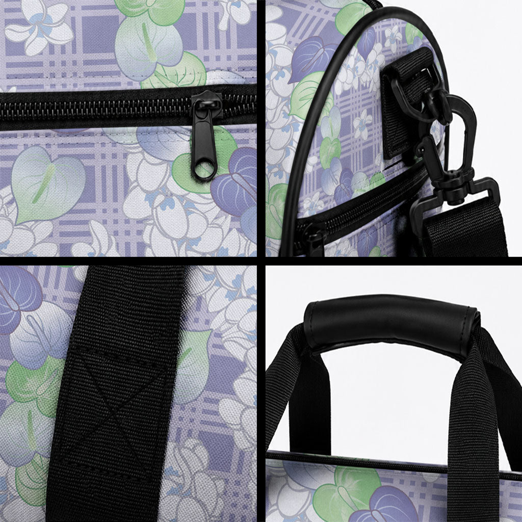 Anthurium Plumeria Lei Pastel Duffle Bag Purple Hawaiian Splendid Palaka LT01 - Polynesian Pride