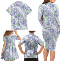 Anthurium Plumeria Lei Pastel Family Matching Long Sleeve Bodycon Dress and Hawaiian Shirt Purple Hawaiian Splendid Palaka LT01 - Polynesian Pride