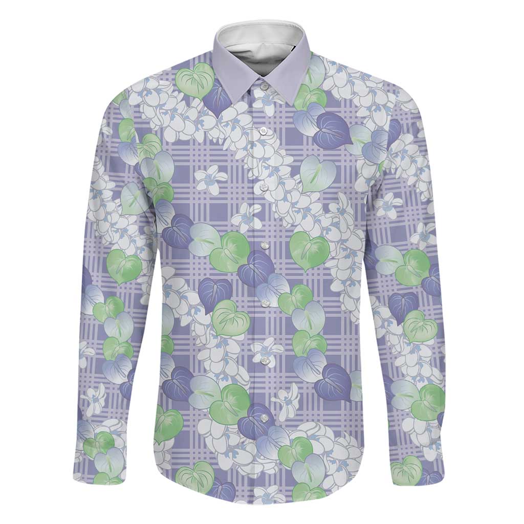 Anthurium Plumeria Lei Pastel Family Matching Off Shoulder Maxi Dress and Hawaiian Shirt Purple Hawaiian Splendid Palaka LT01 Dad's Shirt - Long Sleeve Purple - Polynesian Pride