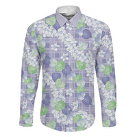 Anthurium Plumeria Lei Pastel Family Matching Puletasi and Hawaiian Shirt Purple Hawaiian Splendid Palaka LT01 Dad's Shirt - Long Sleeve Purple - Polynesian Pride