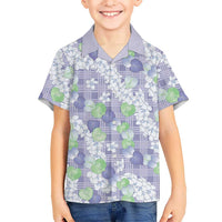 Anthurium Plumeria Lei Pastel Family Matching Short Sleeve Bodycon Dress and Hawaiian Shirt Purple Hawaiian Splendid Palaka LT01 Son's Shirt Purple - Polynesian Pride