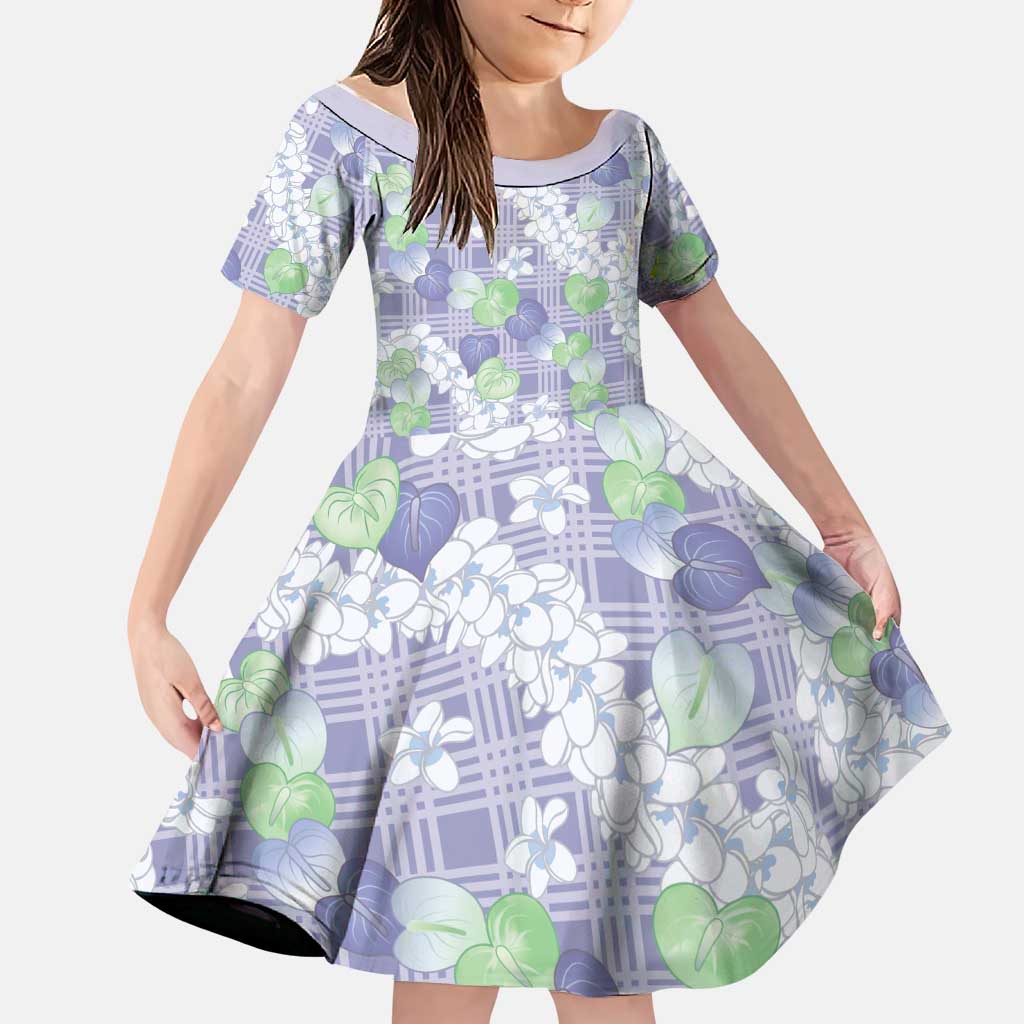 Anthurium Plumeria Lei Pastel Family Matching Summer Maxi Dress and Hawaiian Shirt Purple Hawaiian Splendid Palaka LT01 Daughter's Dress Purple - Polynesian Pride