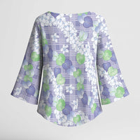 Anthurium Plumeria Lei Pastel Kimono Sleeve Blouse Purple Hawaiian Splendid Palaka