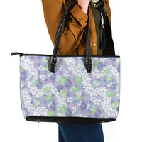 Anthurium Plumeria Lei Pastel Leather Tote Bag Purple Hawaiian Splendid Palaka