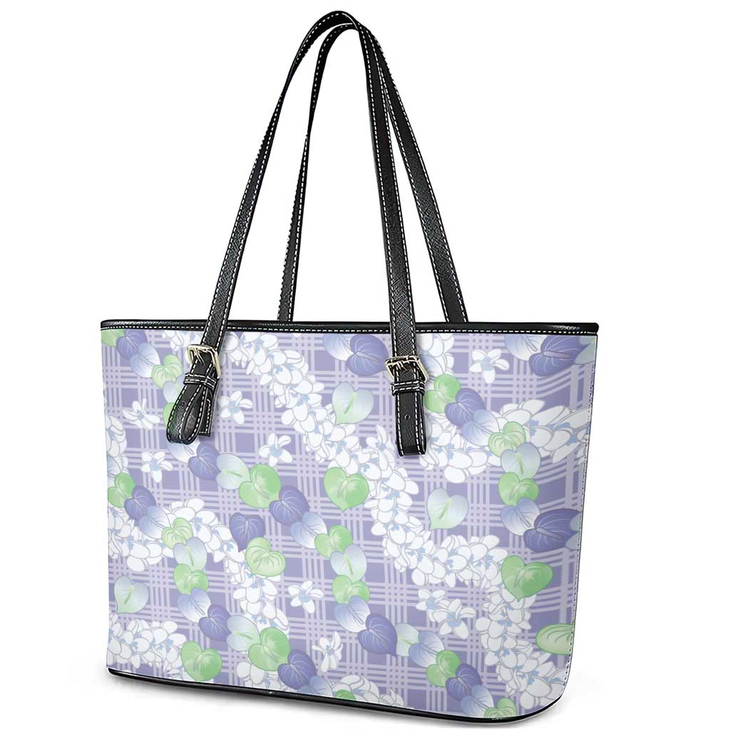 Anthurium Plumeria Lei Pastel Leather Tote Bag Purple Hawaiian Splendid Palaka