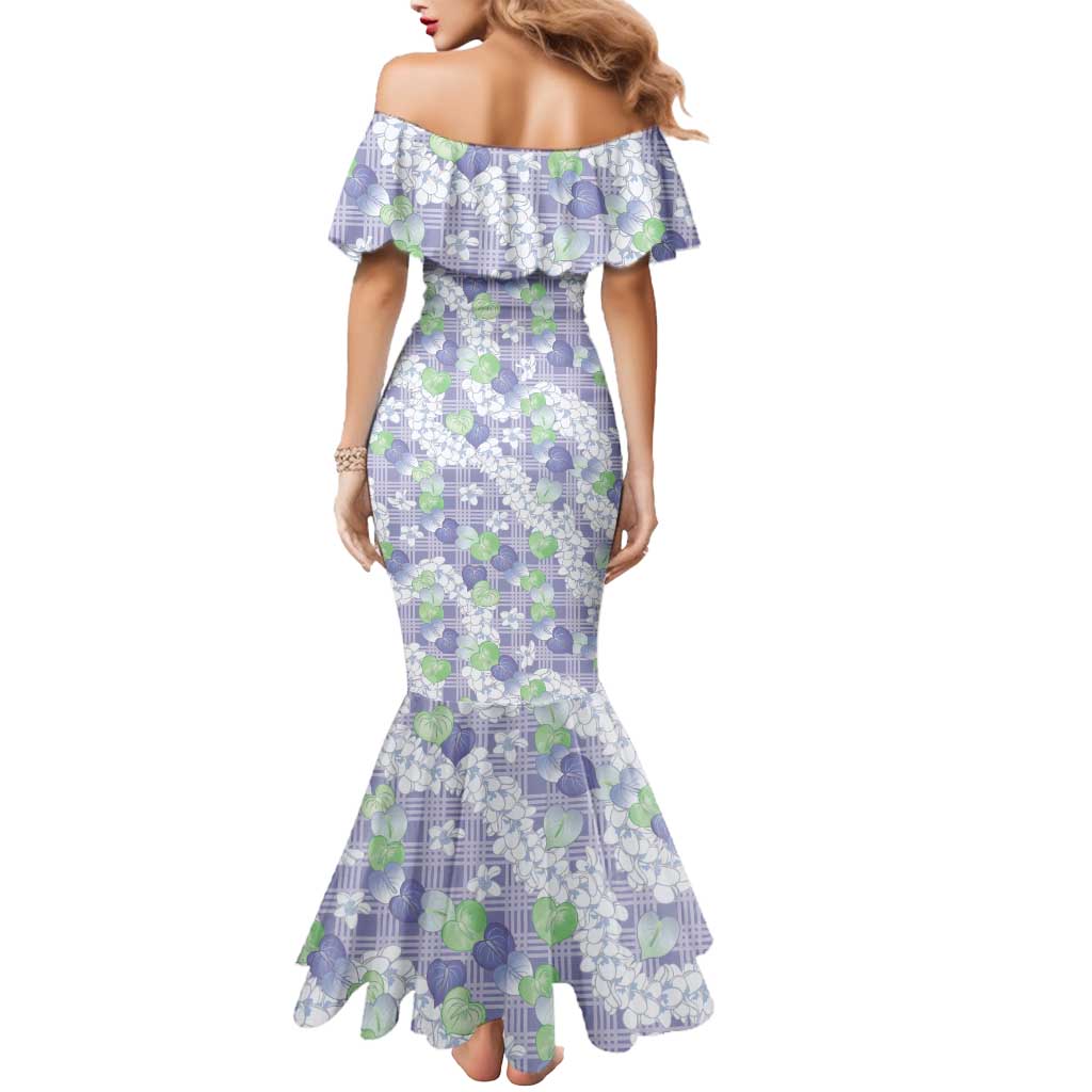 Anthurium Plumeria Lei Pastel Mermaid Dress Purple Hawaiian Splendid Palaka