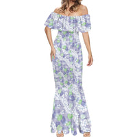 Anthurium Plumeria Lei Pastel Mermaid Dress Purple Hawaiian Splendid Palaka