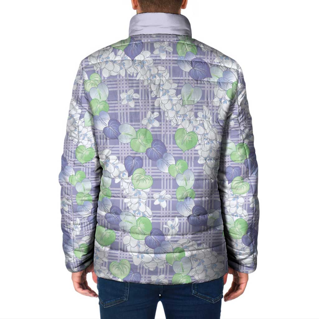 Anthurium Plumeria Lei Pastel Padded Jacket Purple Hawaiian Splendid Palaka