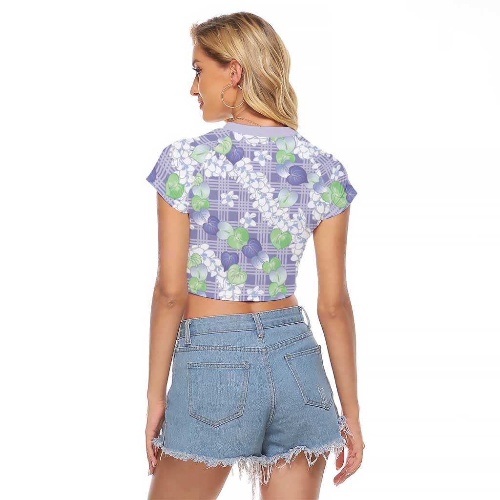Anthurium Plumeria Lei Pastel Raglan Cropped T Shirt Purple Hawaiian Splendid Palaka
