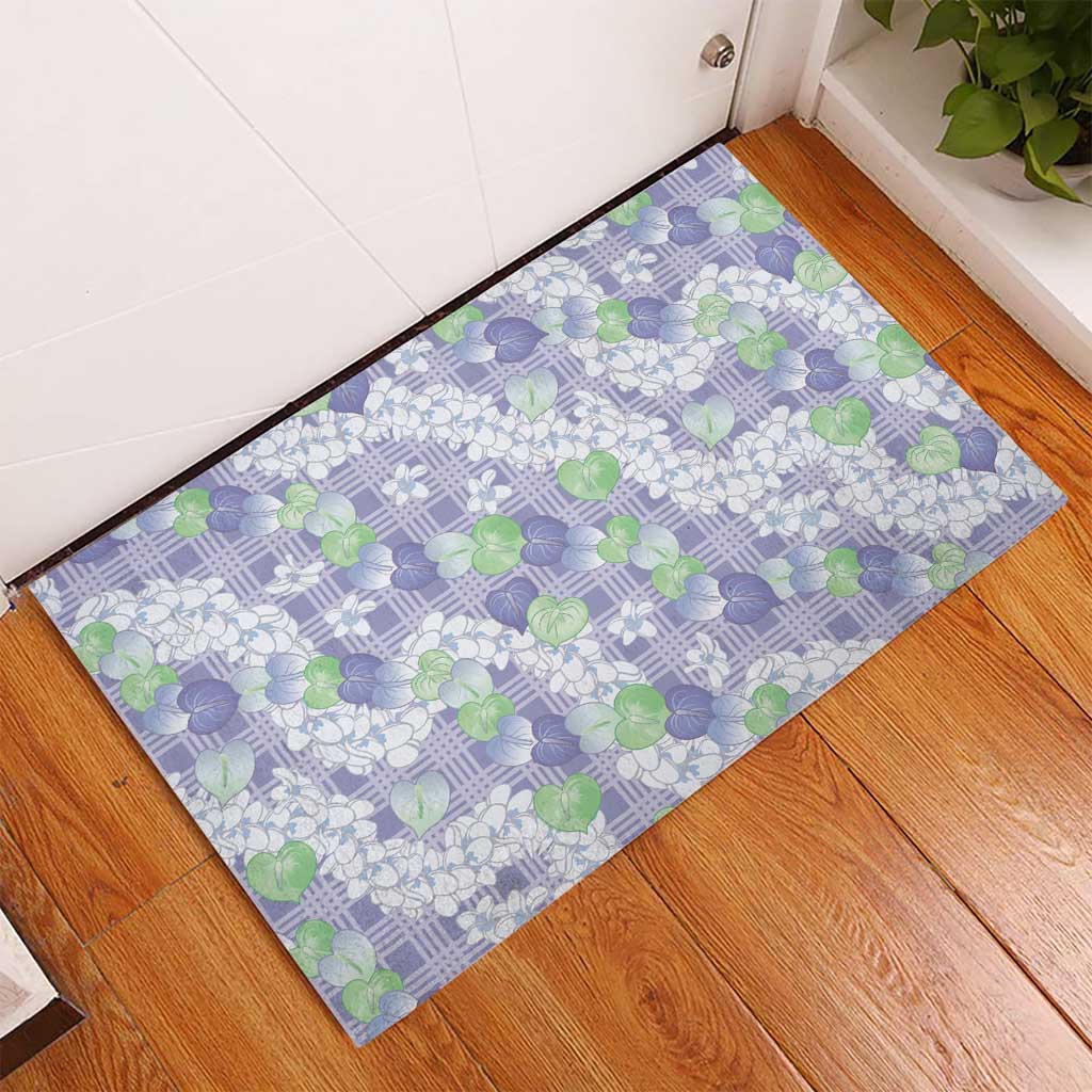 Anthurium Plumeria Lei Pastel Rubber Doormat Purple Hawaiian Splendid Palaka LT01 - Polynesian Pride