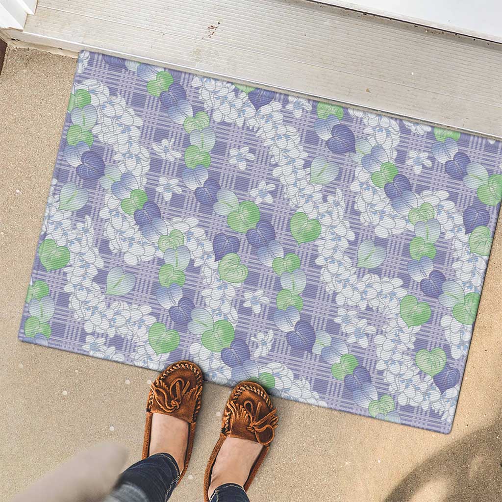 Anthurium Plumeria Lei Pastel Rubber Doormat Purple Hawaiian Splendid Palaka LT01 - Polynesian Pride
