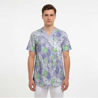Anthurium Plumeria Lei Pastel Scrub Top Purple Hawaiian Splendid Palaka