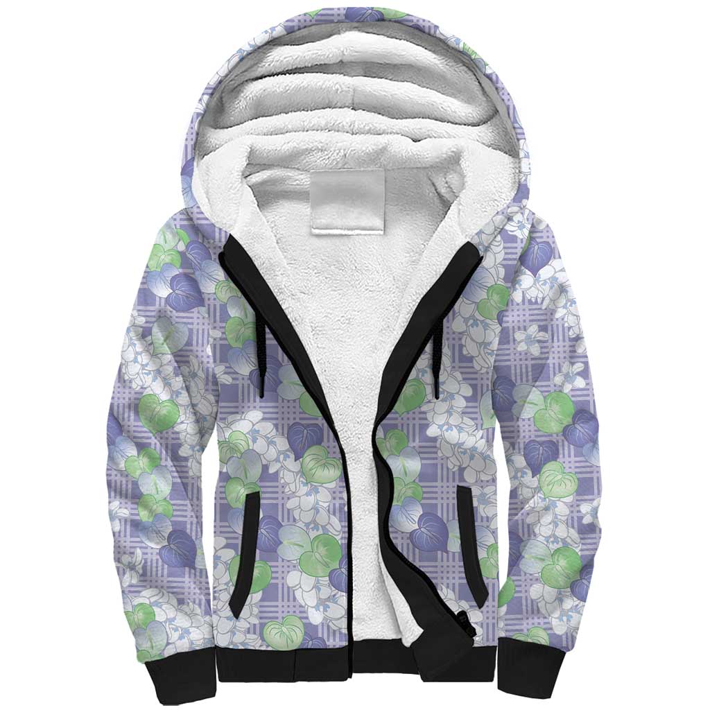 Anthurium Plumeria Lei Pastel Sherpa Hoodie Purple Hawaiian Splendid Palaka