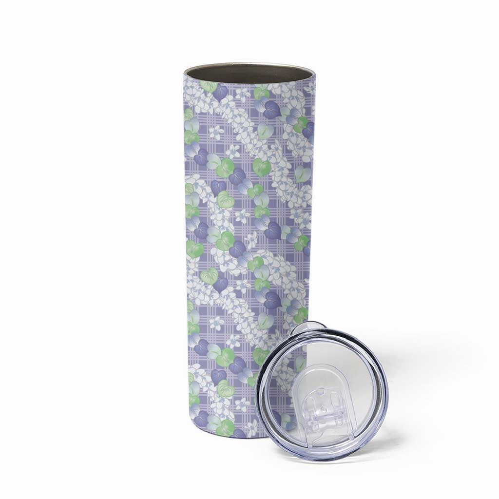 Anthurium Plumeria Lei Pastel Skinny Tumbler Purple Hawaiian Splendid Palaka LT01 - Polynesian Pride