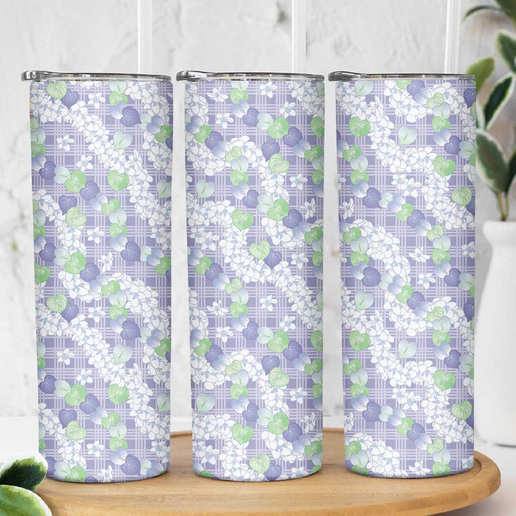 Anthurium Plumeria Lei Pastel Skinny Tumbler Purple Hawaiian Splendid Palaka LT01 - Polynesian Pride