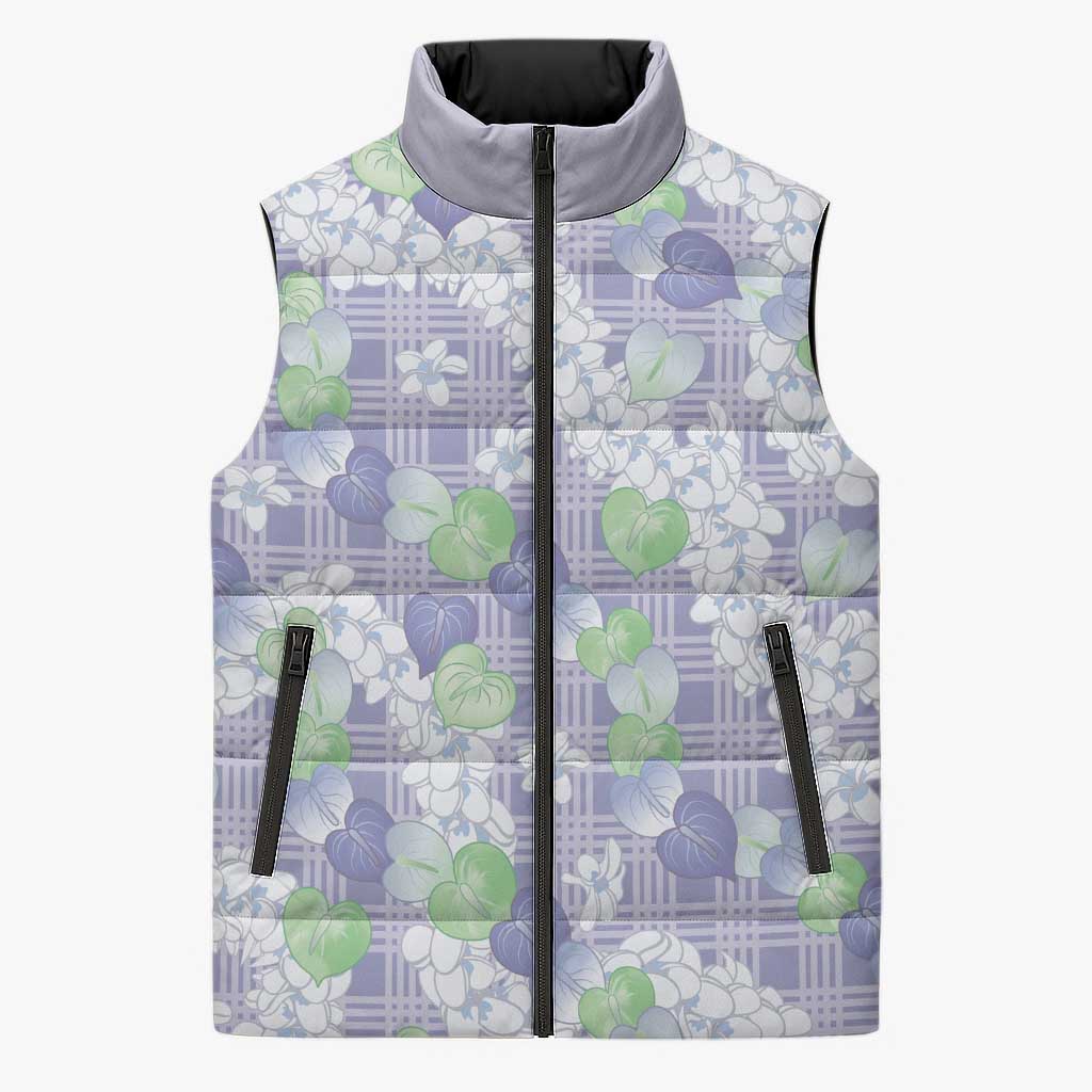Anthurium Plumeria Lei Pastel Sleeveless Puffer Jacket Purple Hawaiian Splendid Palaka