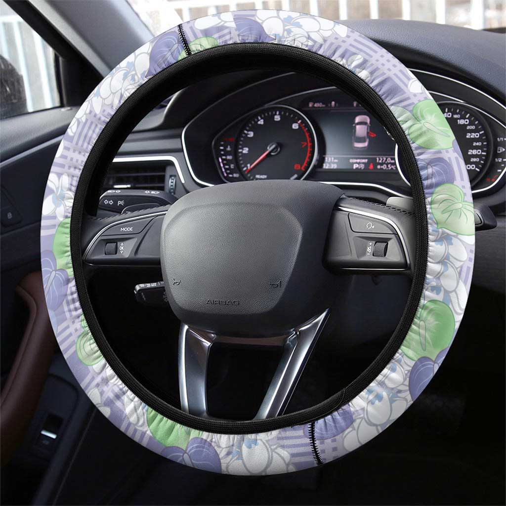 Anthurium Plumeria Lei Pastel Steering Wheel Cover Purple Hawaiian Splendid Palaka