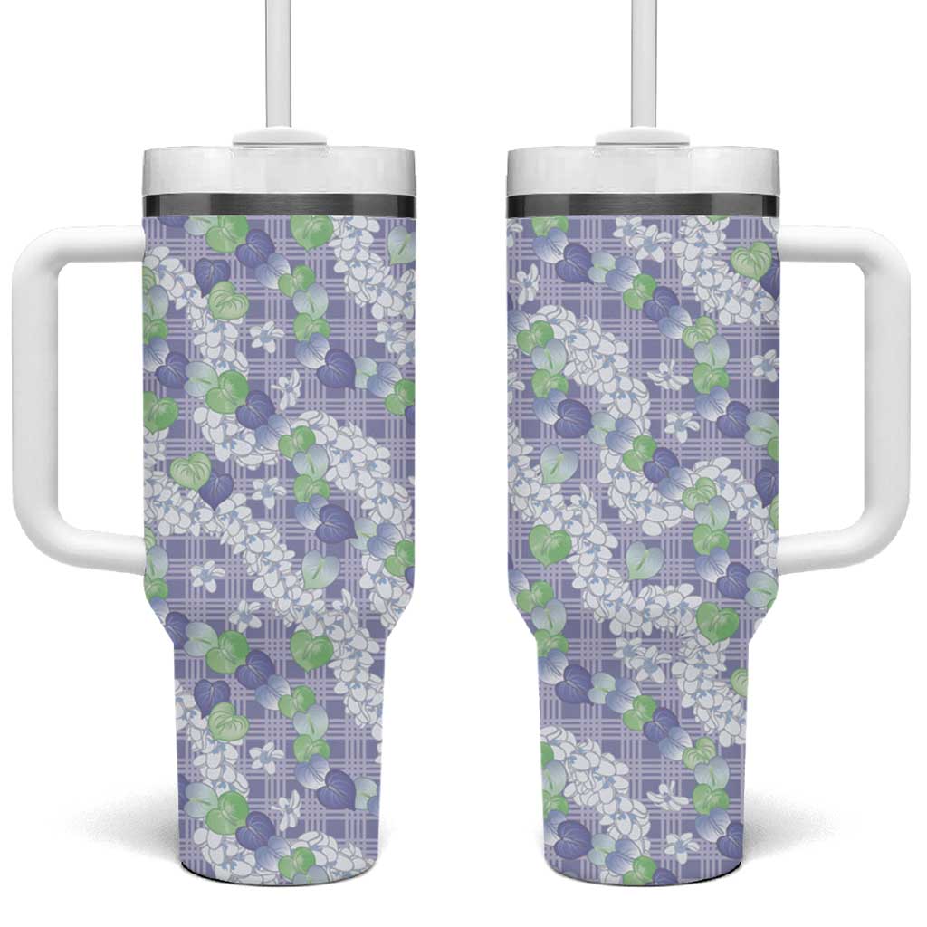 Anthurium Plumeria Lei Pastel Tumbler With Handle Purple Hawaiian Splendid Palaka