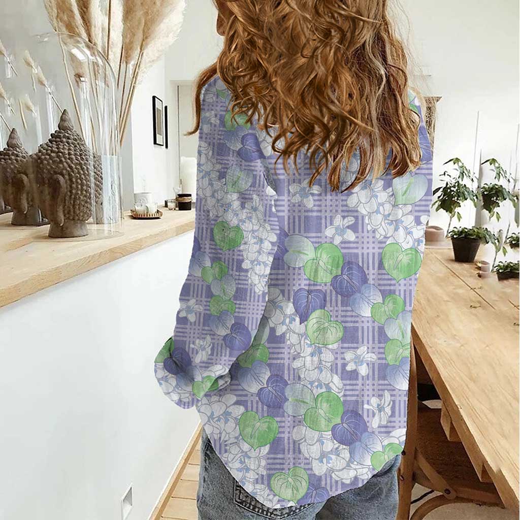 Anthurium Plumeria Lei Pastel Women Casual Shirt Purple Hawaiian Splendid Palaka LT01 - Polynesian Pride