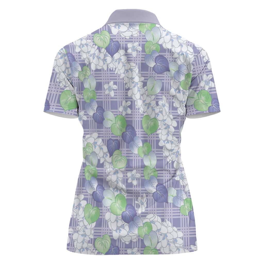 Anthurium Plumeria Lei Pastel Women Polo Shirt Purple Hawaiian Splendid Palaka LT01 - Polynesian Pride