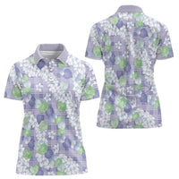 Anthurium Plumeria Lei Pastel Women Polo Shirt Purple Hawaiian Splendid Palaka LT01 - Polynesian Pride