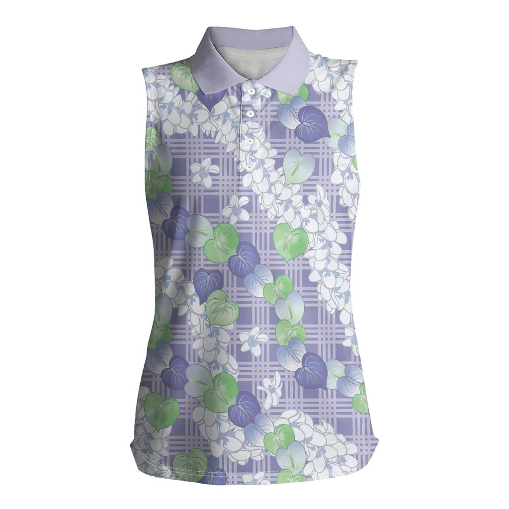 Anthurium Plumeria Lei Pastel Women Sleeveless Polo Shirt Purple Hawaiian Splendid Palaka