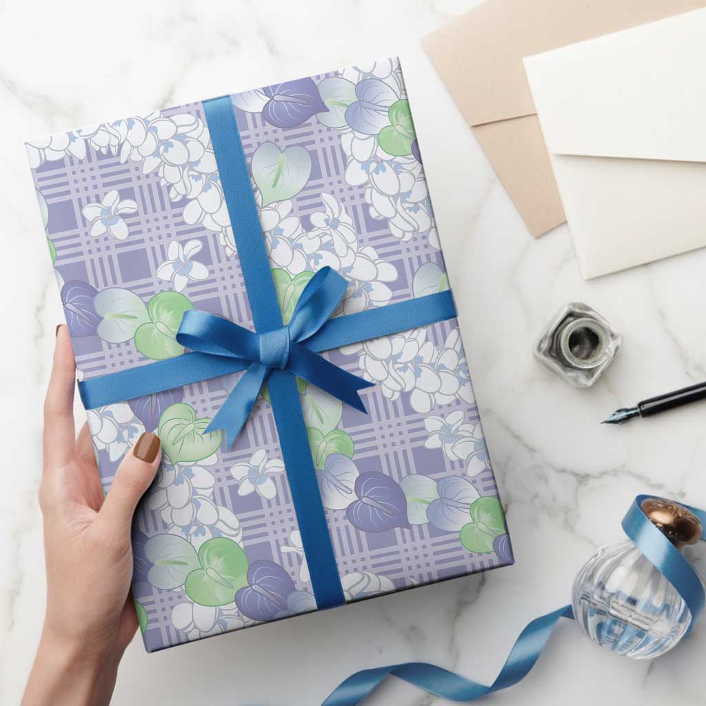 Anthurium Plumeria Lei Pastel Wrapping Paper Purple Hawaiian Splendid Palaka