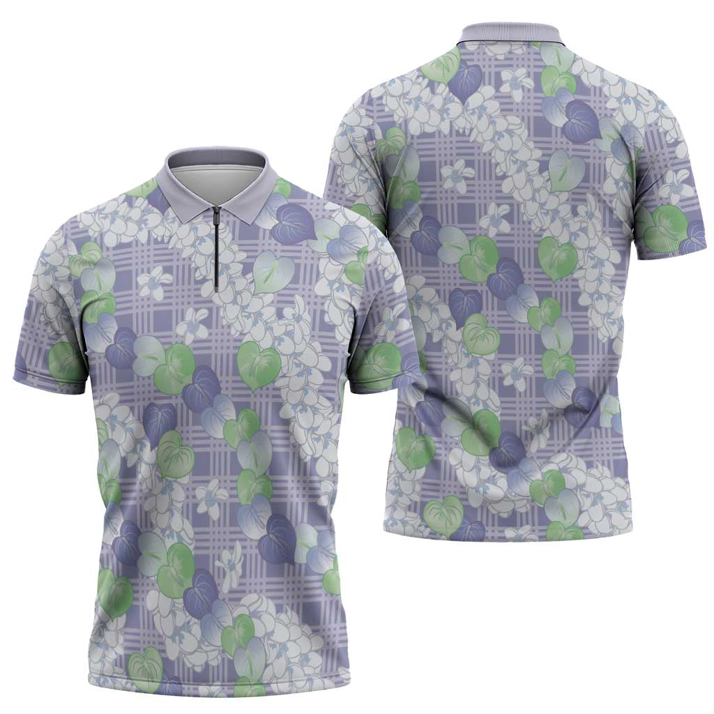 Anthurium Plumeria Lei Pastel Zipper Polo Shirt Purple Hawaiian Splendid Palaka