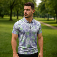 Anthurium Plumeria Lei Pastel Zipper Polo Shirt Purple Hawaiian Splendid Palaka