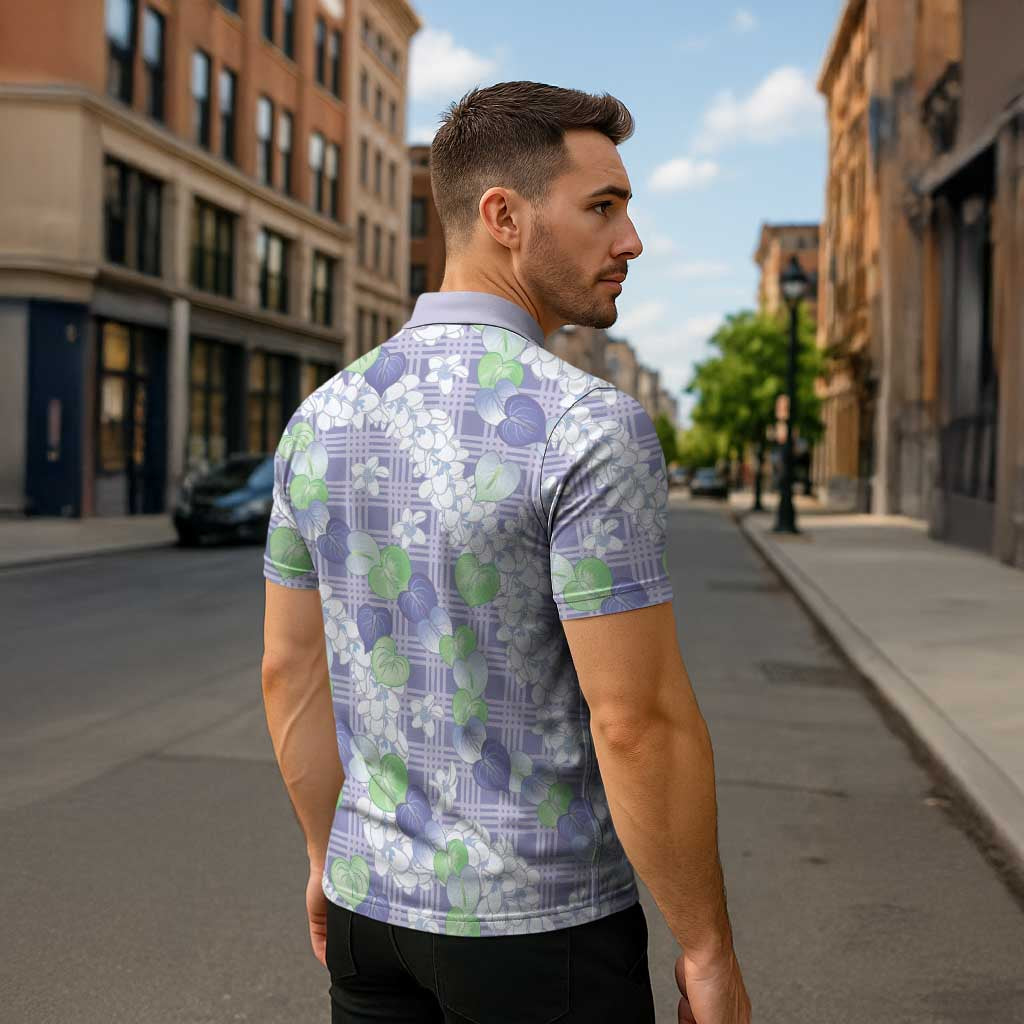 Anthurium Plumeria Lei Pastel Zipper Polo Shirt Purple Hawaiian Splendid Palaka