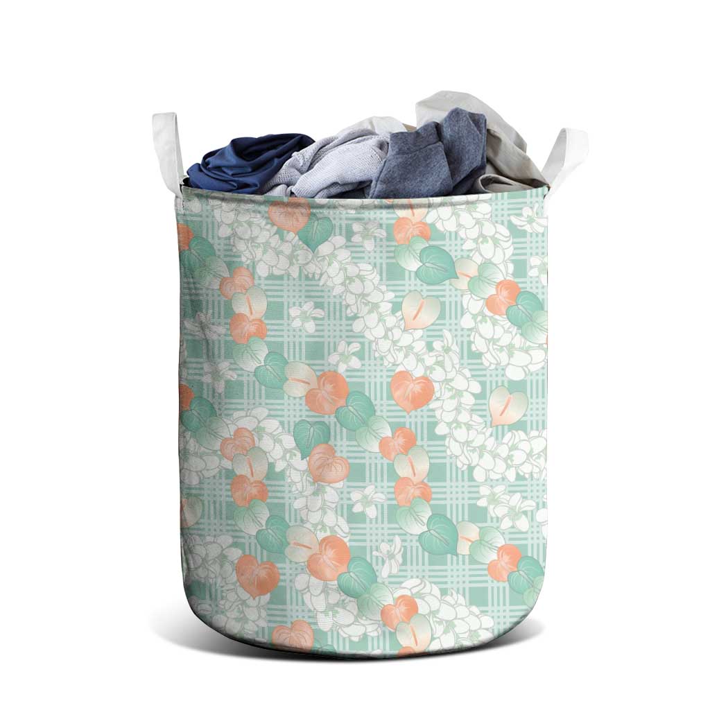 Anthurium Plumeria Lei Pastel Laundry Basket Teal Hawaiian Splendid Palaka