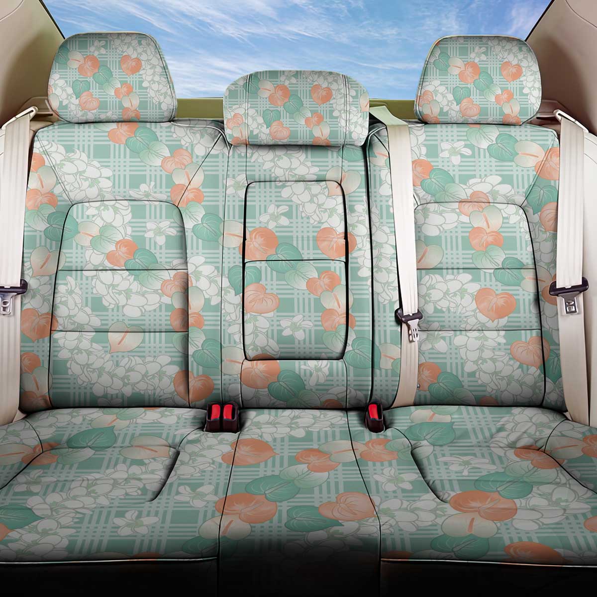 Anthurium Plumeria Lei Pastel Back Car Seat Cover Teal Hawaiian Splendid Palaka LT01 One Size Teal - Polynesian Pride