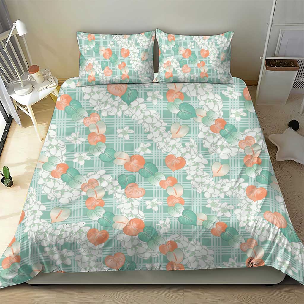 Anthurium Plumeria Lei Pastel Bedding Set Teal Hawaiian Splendid Palaka
