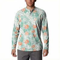 Anthurium Plumeria Lei Pastel Button Sweatshirt Teal Hawaiian Splendid Palaka