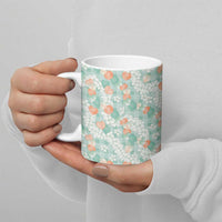 Anthurium Plumeria Lei Pastel Ceramic Mug Teal Hawaiian Splendid Palaka