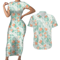 Anthurium Plumeria Lei Pastel Couples Matching Short Sleeve Bodycon Dress and Hawaiian Shirt Teal Hawaiian Splendid Palaka LT01 Teal - Polynesian Pride