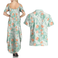 Anthurium Plumeria Lei Pastel Couples Matching Summer Maxi Dress and Hawaiian Shirt Teal Hawaiian Splendid Palaka LT01 - Polynesian Pride