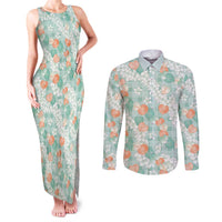 Anthurium Plumeria Lei Pastel Couples Matching Tank Maxi Dress and Long Sleeve Button Shirt Teal Hawaiian Splendid Palaka LT01 Teal - Polynesian Pride