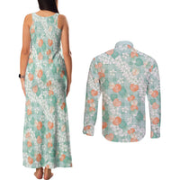 Anthurium Plumeria Lei Pastel Couples Matching Tank Maxi Dress and Long Sleeve Button Shirt Teal Hawaiian Splendid Palaka LT01 - Polynesian Pride