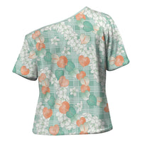Anthurium Plumeria Lei Pastel Cross Shoulder Shirt Teal Hawaiian Splendid Palaka